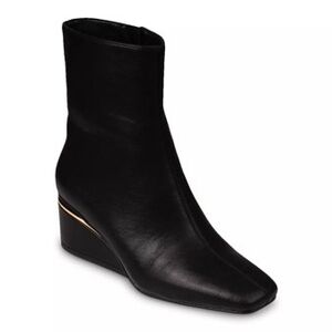 Ninety Union Women's Mona Black Leather Square Wedge Bootie Size 5.5